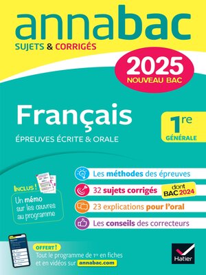 cover image of Annales du bac Annabac 2025 Français 1re générale (bac de français écrit & oral)